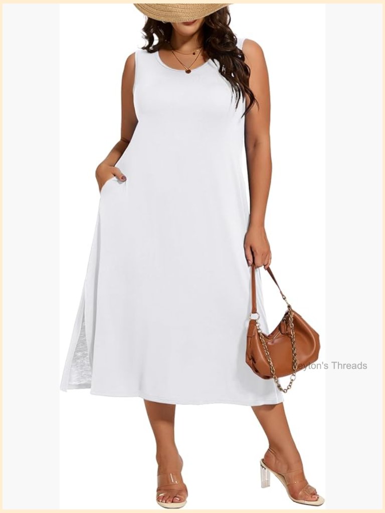 Plus Size Sleeveless Maxi Dress With Pockets Side Slit